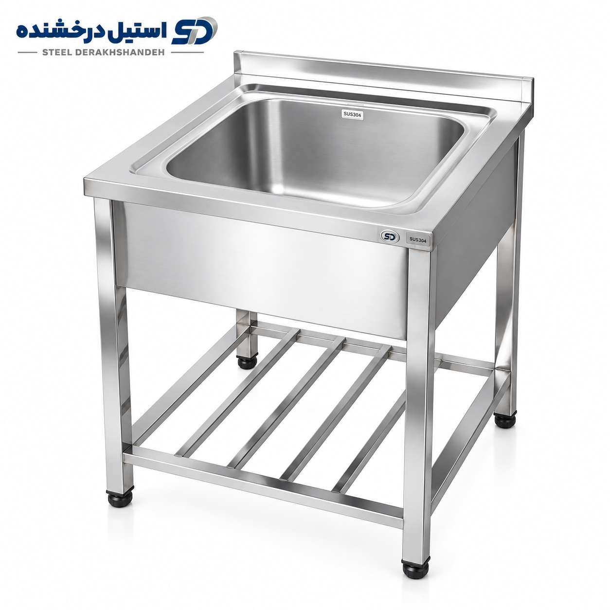 سینک ظرفشویی صنعتی تک لگن پرسی سایز 90*65*65